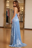 Load image into Gallery viewer, Sky Blue A Line Long Ruched Chiffon Prom Dress with Beading