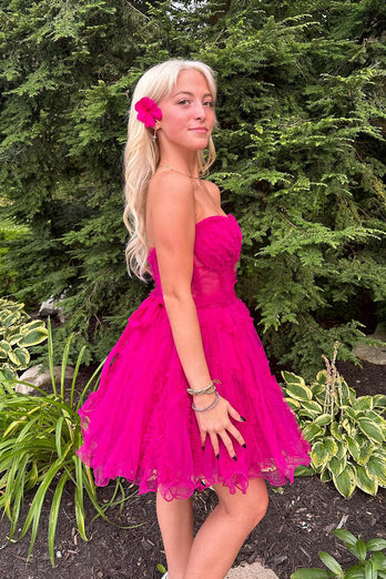 Fuchsia A-Line Sweetheart Tulle Corset Homecoming Dress