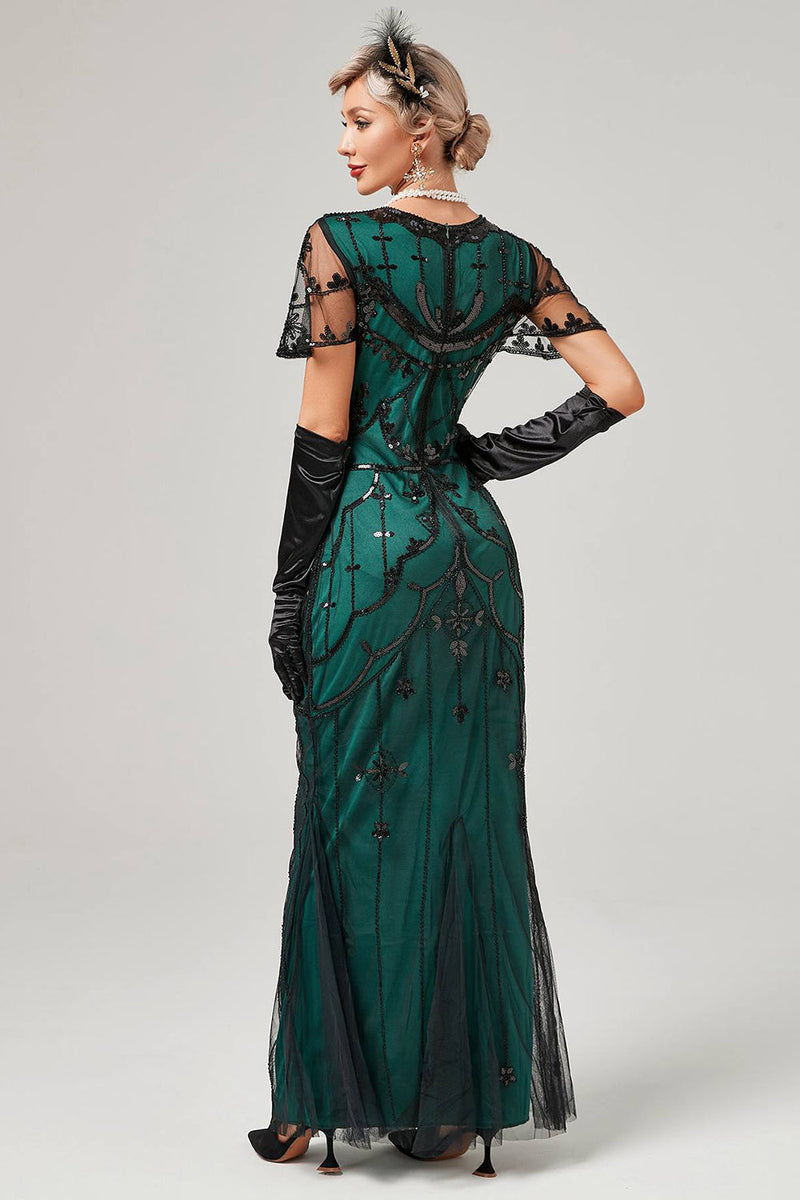 Load image into Gallery viewer, Black Blush Sequins Long 1920s Dress