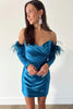 Load image into Gallery viewer, Blue Bodycon Homecoming Dress with Detachable Long Sleeves