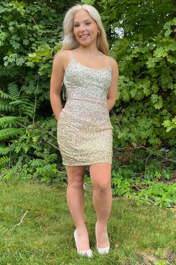 Sparkly Green Spaghetti Straps Bodycon Homecoming Dress with Sequins