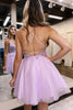 Load image into Gallery viewer, Glitter Lilac A-Line Spaghetti Straps Corset Homecoming Dress with Lace