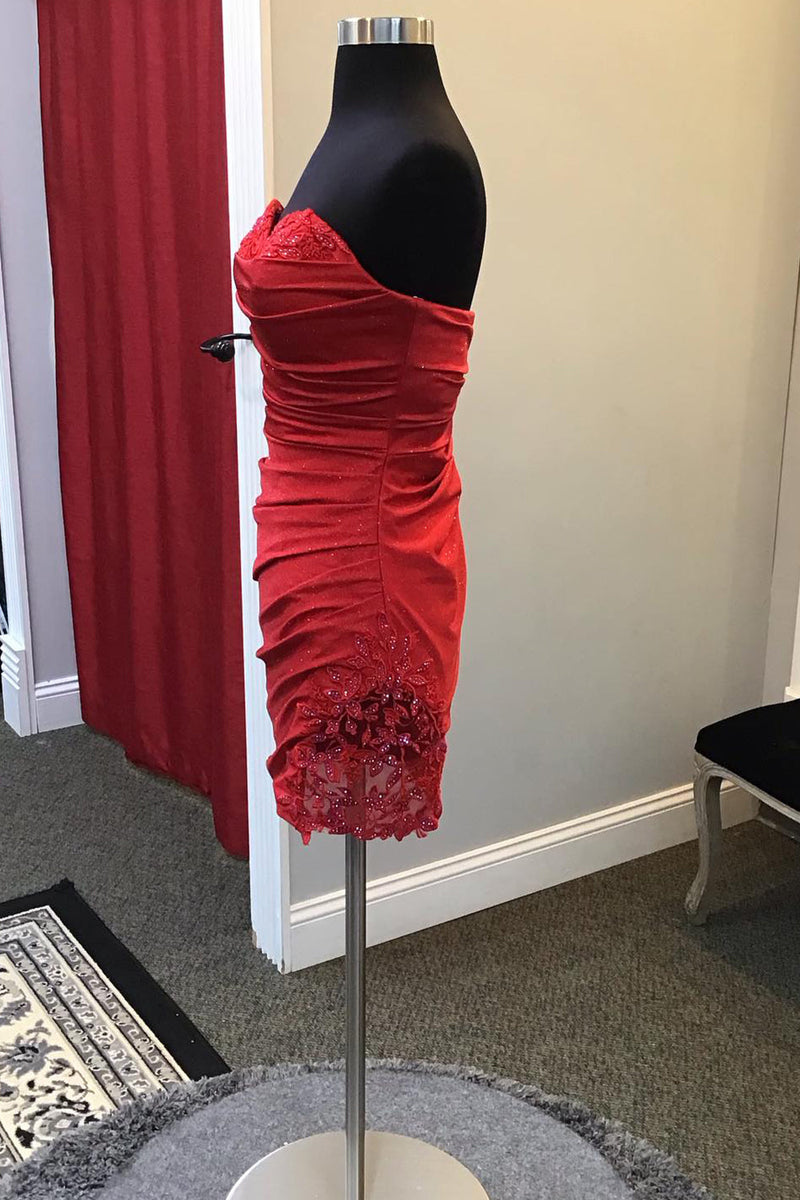 Load image into Gallery viewer, Sparkly Red Sweetheart Bodycon Homecoming Dress with Appliques