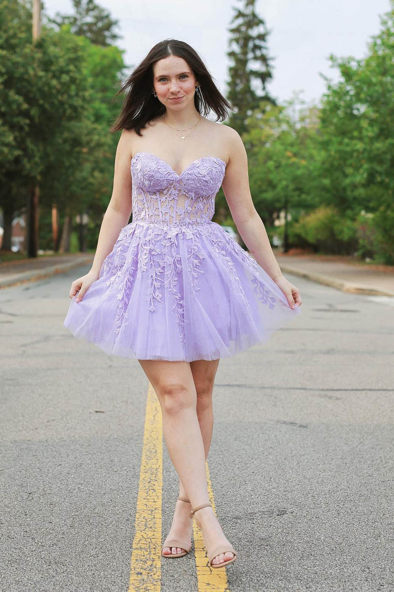 Load image into Gallery viewer, Sparkly A-Line Fuchsia Sweetheart Corset Homecoming Dress with Lace