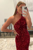 Load image into Gallery viewer, Coral Sequins One Shoulder Mermaid Long Prom Dress