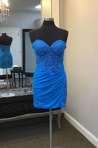 Glitter Royal Blue Sweetheart Corset Homecoming Dress with Lace
