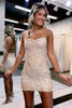 Load image into Gallery viewer, Sparkly Apricot Spaghettis Straps Sequined Homecoming Dress with Fringes