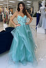 Load image into Gallery viewer, Sparkly Blue Corset A Line Long Prom Dress with Appliques