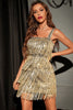 Load image into Gallery viewer, Sparkly Golden A-Line Sequined Short Homecoming Dress with Fringes