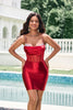 Load image into Gallery viewer, Dark Red Spaghetti Straps Tight Corset Homecoming Dress with Beading