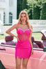 Load image into Gallery viewer, Fuchsia Spaghetti Straps Corset Beaded Homecoming Dress with Slit