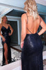 Load image into Gallery viewer, Sheath Spaghetti Straps Black Sequins Long Prom Dress with Silt