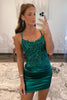 Load image into Gallery viewer, Glitter Dark Green Spaghetti Straps Corset Homecoming Dress with Lace