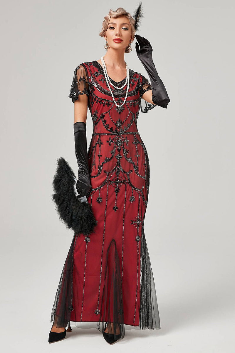 Load image into Gallery viewer, Black Blush Sequins Long 1920s Dress