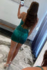 Load image into Gallery viewer, Glitter Dark Green Spaghetti Straps Corset Homecoming Dress with Lace