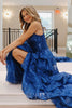 Load image into Gallery viewer, Glitter Royal Blue A Line Long Tiered Appliqued Prom Dress With Slit