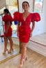 Load image into Gallery viewer, Sparkly Red Bodycon Beaded Homecoming Dress with Puff Sleeves