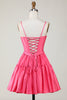 Load image into Gallery viewer, A-Line Fuchsia Spaghetti Straps Homecoming Dress with Criss Cross Back
