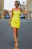 Load image into Gallery viewer, Bodycon Yellow Spaghetti Straps Homecoming Dress with Sequins