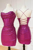 Load image into Gallery viewer, Sparkly Fuchsia Spaghetti Straps Corset Homecoming Dress with Sequins