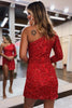 Load image into Gallery viewer, Sparkly Red One Shoulder Sequined Homecoming Dress with Slit