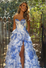 Load image into Gallery viewer, Blush A Line Sweetheart Corset Tiered Long Prom Dress with Printed Flower