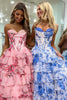 Load image into Gallery viewer, Blush A Line Sweetheart Corset Tiered Long Prom Dress with Printed Flower