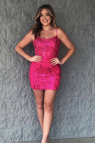 Sparkly Fuchsia Bodycon Homecoming Dress with Sequins