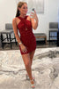 Load image into Gallery viewer, Halter Fuchsia Sleeveless Homecoming Dress with Sequins