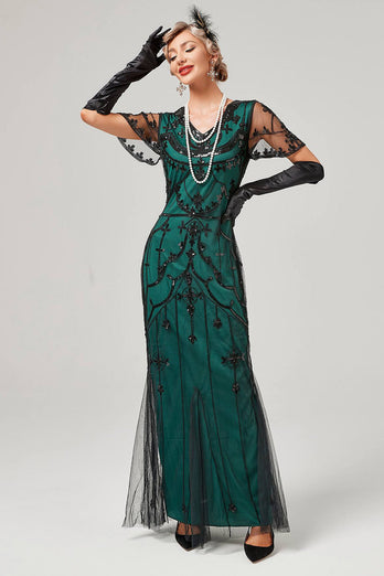 Black Blush Sequins Long 1920s Dress