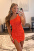 Load image into Gallery viewer, Glitter Orange One Shoulder Beaded Tight Homecoming Dress
