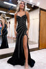 Load image into Gallery viewer, Dark Green Spaghetti Straps Sparkly Long Prom Dress with Slit