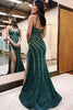 Load image into Gallery viewer, Dark Green Spaghetti Straps Sparkly Long Prom Dress with Slit