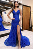 Load image into Gallery viewer, Royal Blue Spaghetti Straps Corset Long Prom Dress with Lace Appliques