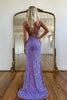 Load image into Gallery viewer, Sparkly Purple Mermaid Spaghetti Straps Sequins Prom Dress with Slit