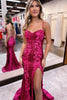 Load image into Gallery viewer, Fuchsia Sparkly Sweetheart Appliqued Long Prom Dress with Slit