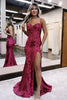 Load image into Gallery viewer, Fuchsia Sparkly Sweetheart Appliqued Long Prom Dress with Slit