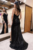 Load image into Gallery viewer, Black Sheath Sparkly Backless Long Prom Dress with Appliques