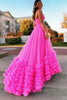 Load image into Gallery viewer, Hot Pink Corset Sweetheart A-Line Long Prom Dress with Ruffles