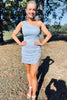 Load image into Gallery viewer, Sparkly Light Blue One Shoulder Bodycon Homecoming Dress with Fringes