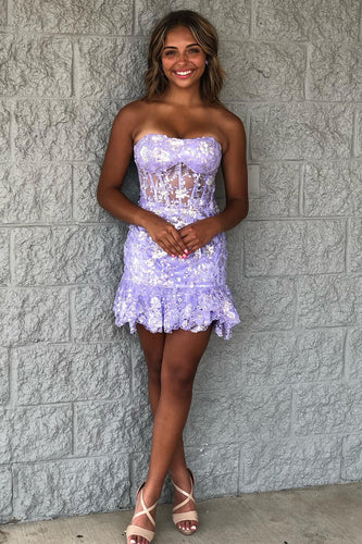 Purple Strapless Short Homecoming Dress with Beading