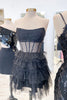 Load image into Gallery viewer, Glitter Black A-Line Corset Tiered Tulle Homecoming Dress