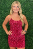 Load image into Gallery viewer, Sparkly Fuchsia Spaghetti Straps Sequined Tight Homecoming Dress