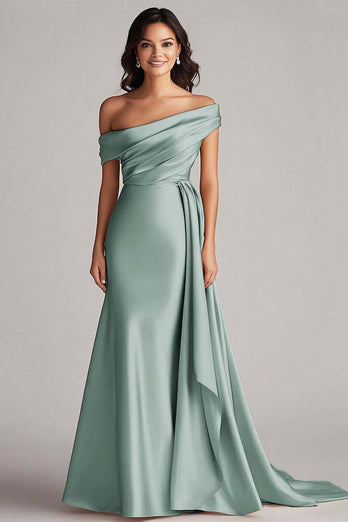 Champagne Off the Shoulder Long Formal Dress with Side Cape