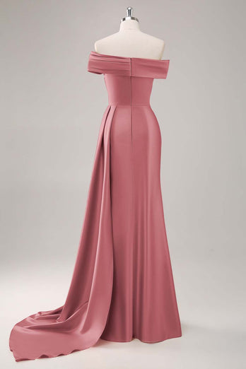 Elegant Champagne Off the Shoulder Long Formal Dress with Side Cape