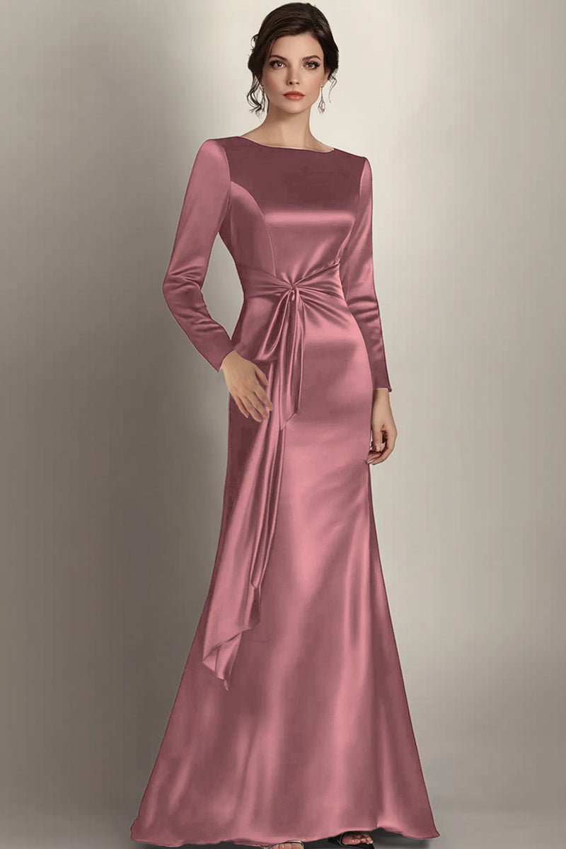 Load image into Gallery viewer, Black Satin Sheath Long Sleeves Mother of the Bride Dress with Side Waist