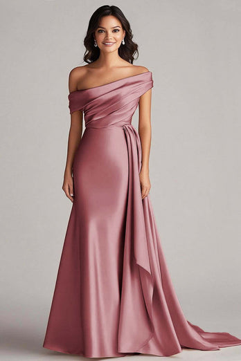 Elegant Champagne Off the Shoulder Long Formal Dress with Side Cape