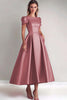 Load image into Gallery viewer, Fuchsia A Line Puff Sleeves Satin Mother of the Bride Dress