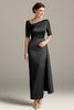 Load image into Gallery viewer, Asymmetrical Black Ruched Satin Mother of the Bride Dress