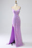 Load image into Gallery viewer, Sparkly Purple Mermaid Spaghetti Straps Sequins Prom Dress with Slit